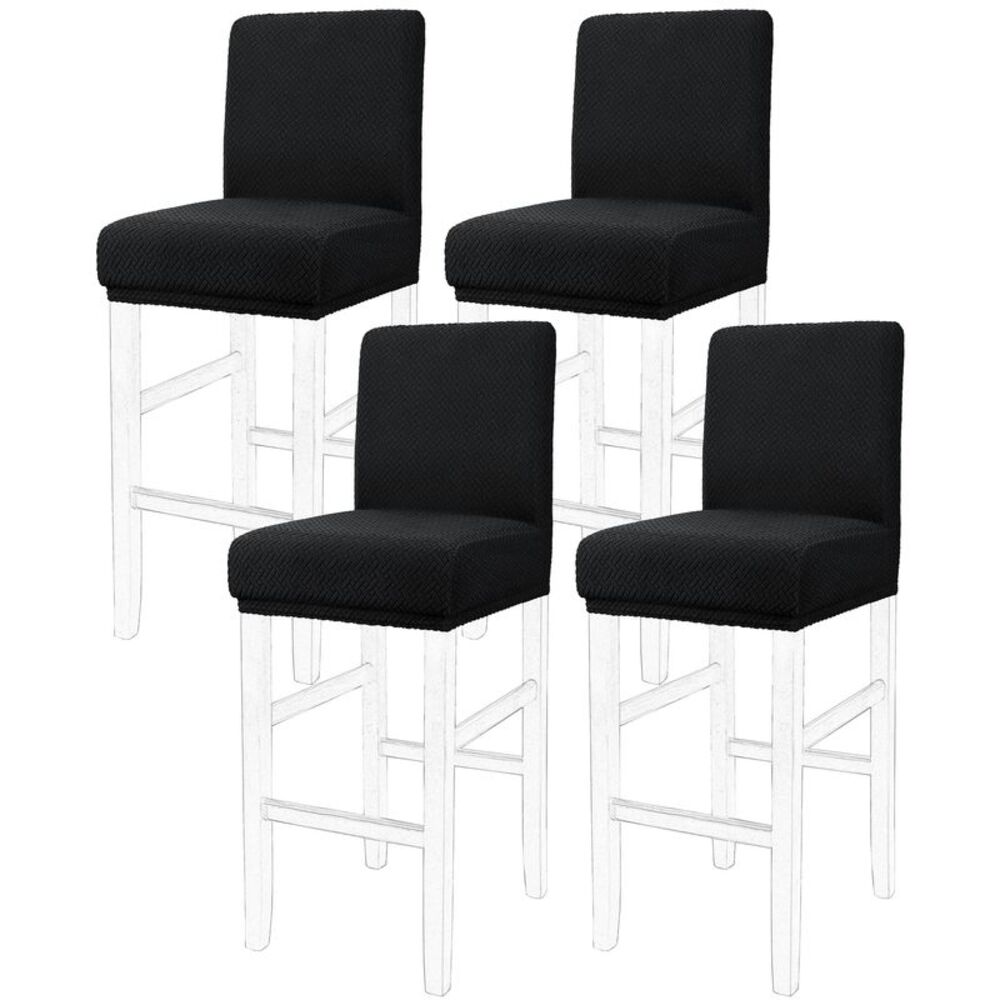 4pcs Bar Stool Covers Stretch Washable Chair Seat Cover for Dining Room Black